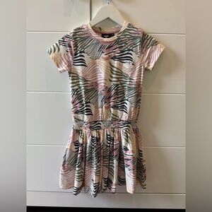 Hummel Pink, Green & Black Leaf-Print Short Sleeve Mini Dress
